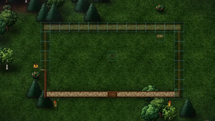 Workers delivering materials and building the first hall